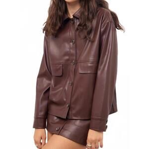 NEW MINKPINK faux leather jacket in chocolate brown